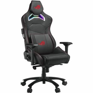 ROG Chariot X gaming chair in racing-car style with Aura RGB lighting featuring an adjustable high-density foam headrest memory-foam lumbar support 4D adjustable armrests