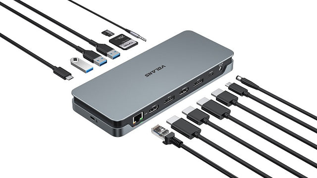 Volans VL-UCDLMD, Aluminum 14-in-1 Quadruple 4K Display Multifunctional USB-C Docking Station, 100W, 2xDP, 2xHDMI, 4xUSB, 1xGbE Port, 1x3.5mm Jack, 1xSD Card Reader, 1xMicroSD Card Reader, 1 Year Warranty