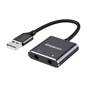 Simplecom CA152, USB to 3.5mm Audio and Microphone Sound Card Adapter, Length: 15cm, 1 Year Warranty