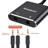 Simplecom CA152, USB to 3.5mm Audio and Microphone Sound Card Adapter, Length: 15cm, 1 Year Warranty