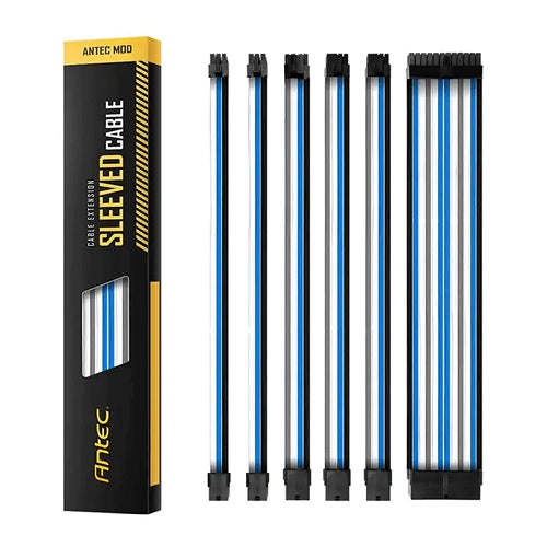 Antec PSUSCB30-401-BG/WB, Sleeved Extension Cable Kit V2, 24PIN ATX, 4+4 EPS, 8PIN PCI-E, 6PIN PCI-E, Blue/White/Black, 1 Year Warranty