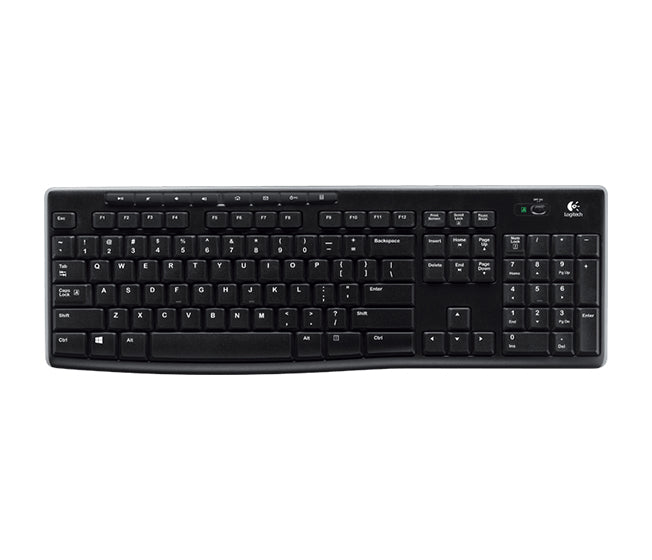 Logitech K270 2.4 GHz Wireless Full Size Keyboard 128-bit AES encryption 24-month battery life Spill resistant Durable UV-coated keys