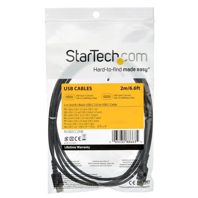 StarTech RUSB2CC2MB, USB-C Charging Cable, 2m, Black, 1 Year Warranty