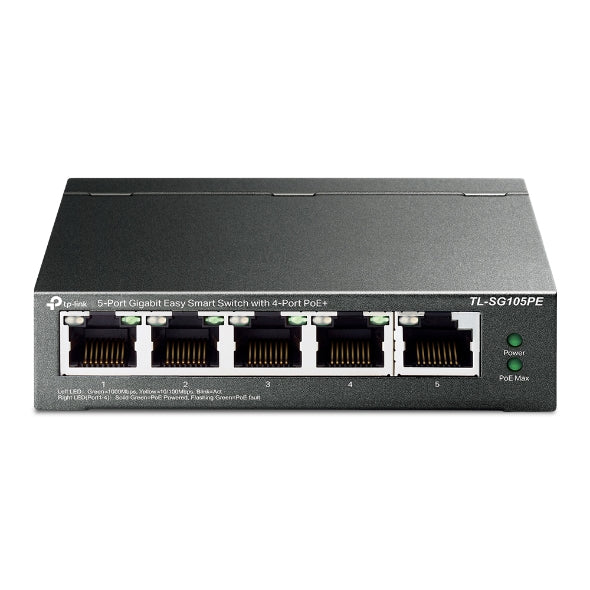 TP-Link TL-SG105PE 5-Port Gigabit Easy Smart Switch with 4-Port PoE+, Up To 65W For all PoE Ports, Up To 30W Each PoE Port