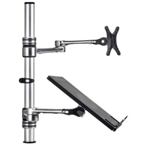 ATDEC COMBO NOTEBOOK/MONITOR DESK MOUNT SILVER - QUICK DISPLAY RELEASE TILT PAN LANDSCAPE/PORTRAIT - ADVANCED CABLE MANAGEMENT - BOLT THROUGH DESK CLAMP DESK FIXING OPTIONS AND ALL MOUNTING HARDWARE