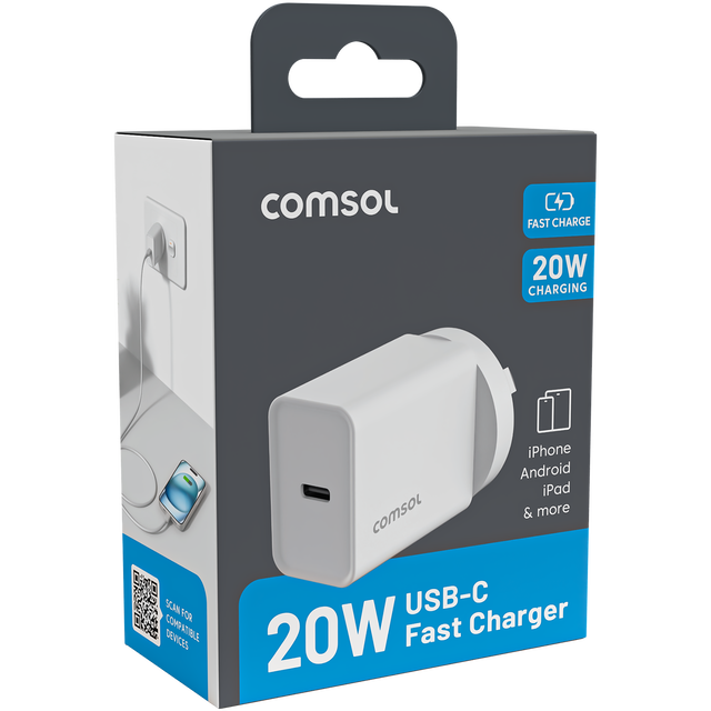 2x Comsol 20W USB-C Wall Charger White