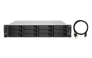 QNAP TL-R1200C-RP(USB) 12-bay 2U rackmount USB-C 3.1 Gen2 10Gbps JBOD expansion unit, redundant PSU, with a 1-meter USB-C to USB-A 3.1 Gen2 cable