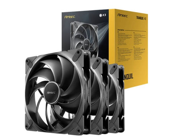 Antec Tranquil140, PWM, 2000RPM, 59.23CFM, 2.46mmH₂O, 4 Pin PWM Connector, 140mm x 25mm Performance  case Fan, Tranquil Series 3 Pack