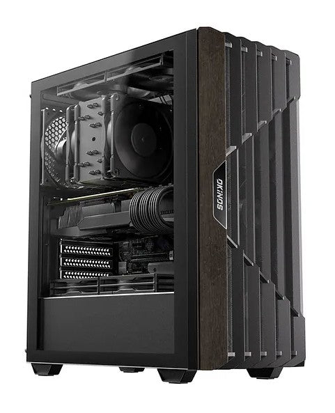 OKINOS (Kaisheng international CO.LTD.) OKINOS C5 Oak Wood ATX, Type-C ,4 x 120mm 3Pin Non-PWM CaseFans Preinstalled ,Tempered Glass Side Panel,BlackMid-Tower Computer Case