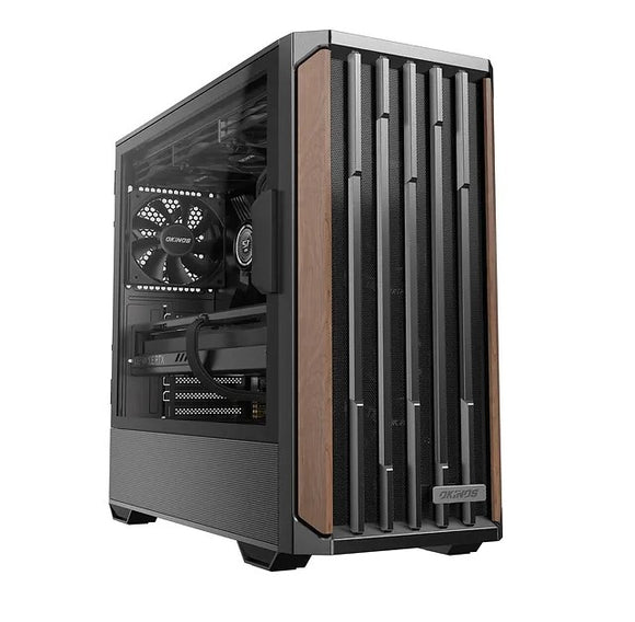 OKINOS (Kaisheng international CO.LTD.) OKINOS Cypress P7 Genuine Walnut Wood ATX, Type-C, Support 360mm Radiator on Top, 4 x 120mm PWM Fans, Black Stylish Premium Case