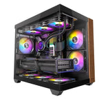 OKINOS (Kaisheng international CO.LTD.) OKINOS M6 ARGB ATX Genuine Walnut Wood, Panoramic View, Type-C, 4 x120mm ARGB & PWM Fans included,Tempered Glass Side Panel, Black,  Case