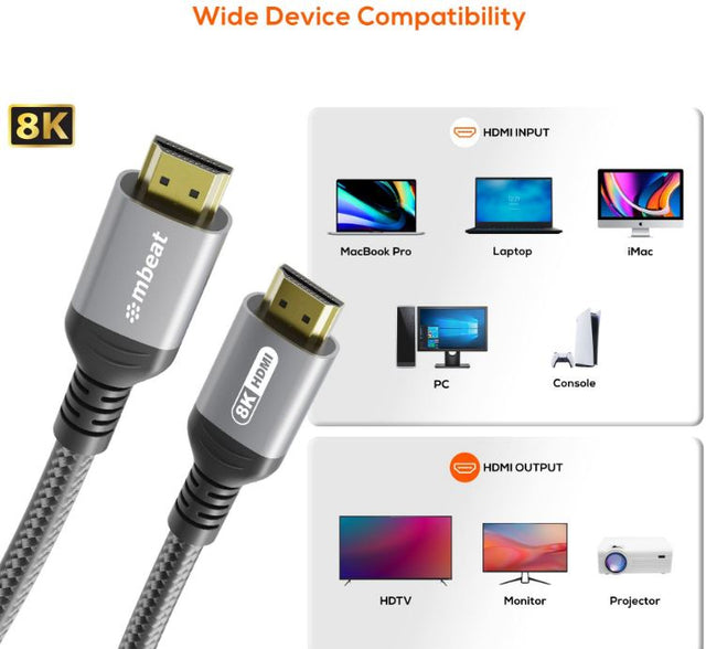 mbeat Tough Link 3m Certified 8K HDMI Cable - Space Grey HDMI 2.1 (male) to HDMI 2.1 (male) 48Gbps 51g