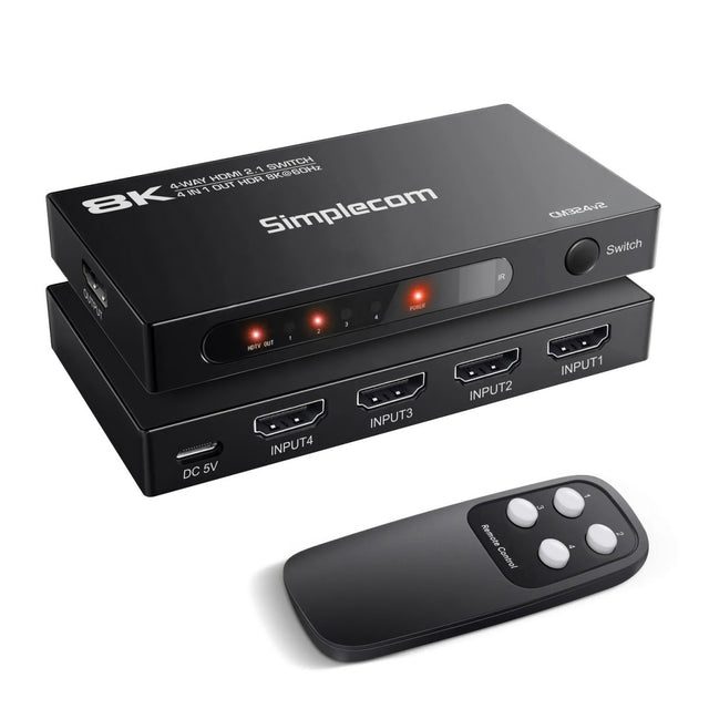 Simplecom CM324v2 4-Port HDMI 2.1 Switch 4 IN 1 OUT Splitter HDCP 2.3 8K@60Hz
