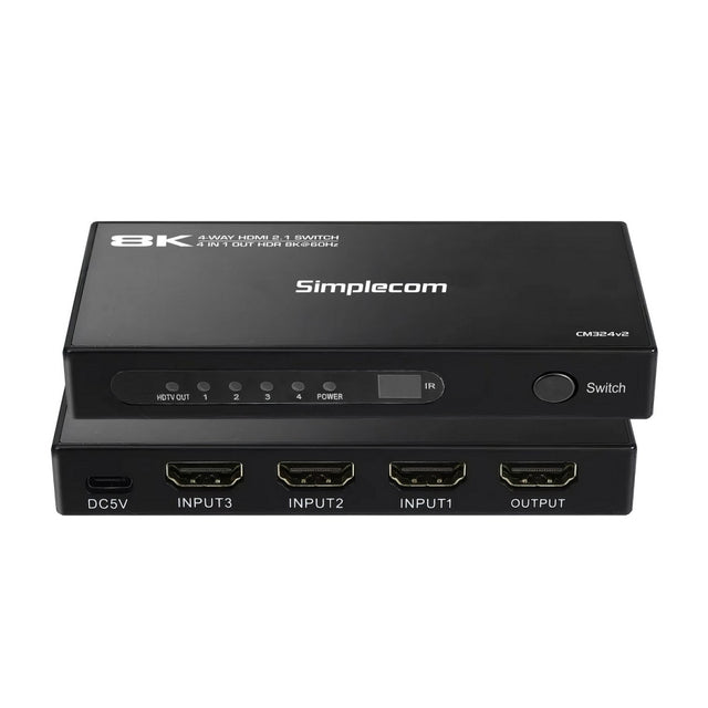 Simplecom CM324v2 4-Port HDMI 2.1 Switch 4 IN 1 OUT Splitter HDCP 2.3 8K@60Hz