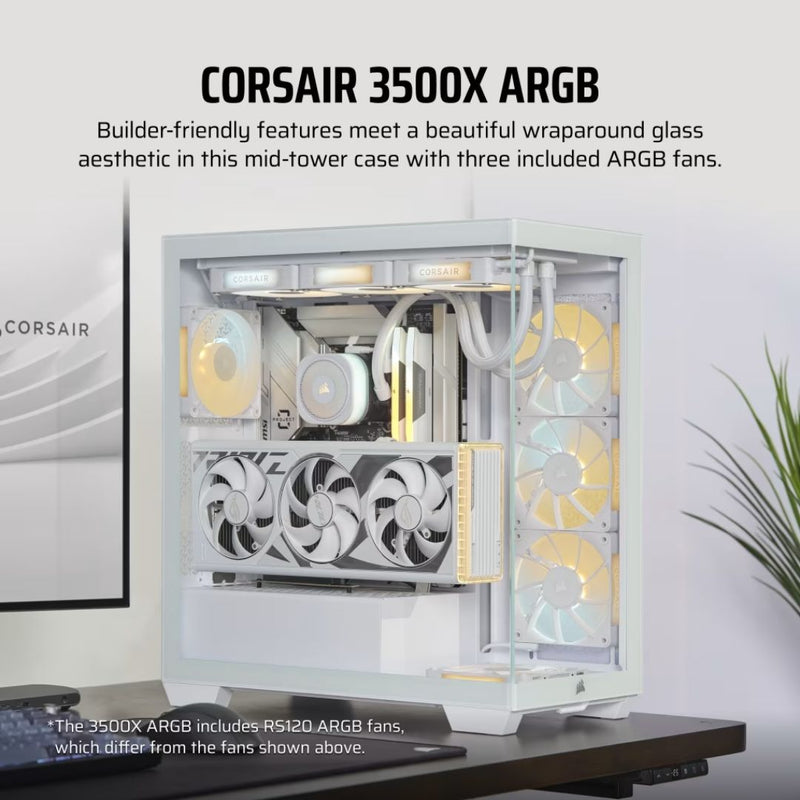 Corsair 3500X ARGB Mid-Tower PC Case, White