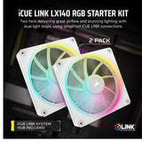 Corsair LX140 White, Dual -iCUE LINK LX140 RGB 140mm PWM Fans Starter Kit - White