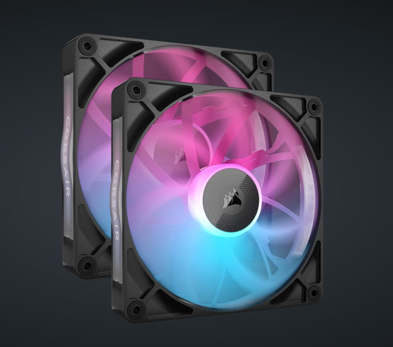 Corsair RX140 RGB Black ICUE Link 140mm PWM Dual Fan Kit. 2x Fans, Connectors. 1 x ICUE Link Hub, 60mm Cable 90 Degress, Link Cab.