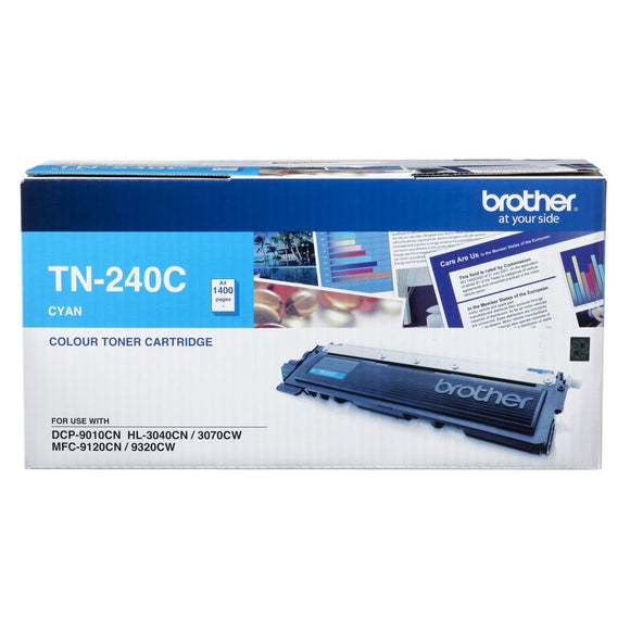 Brother TN-240C COLOUR LASER TONER - CYAN TONER CARTRIDGE TO SUIT HL-3040CN/3045CN/3070CW/3075CW, DCP-9010CN, MFC-9120CN/9125CN/9320CW/9325CW - 1,400 PAGES