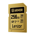 Lexar Professional ARMOR GOLD 256GB SDXC™ UHS-II Card  up to 280MB/s read, up to 205MB/s write, Stainless steel, Rated IP68, 5-meter drop proof