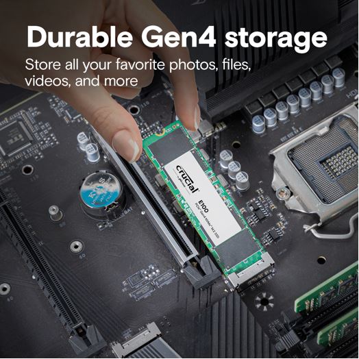 Micron (Crucial) Crucial E100 2TB Gen4 NVMe SSD 5000/4500 MB/s R/W 100TBW 350K/460K IOPS 1M hrs MTTF M.2 2280 PCIe4 3yrs ~Crucial P3 Plus