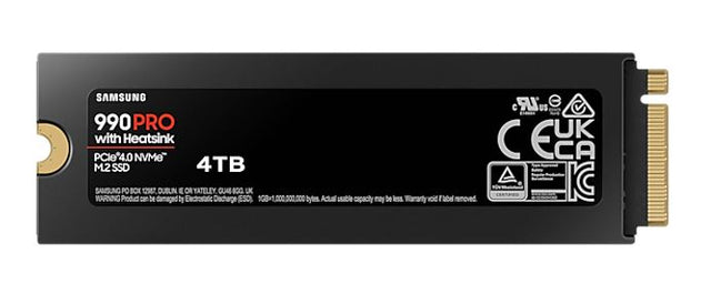 Samsung 990 Pro 4TB with Heatsink Gen4 NVMe SSD 7450MB/s 6900MB/s R/W 1600K/1550K IOPS 2400TBW 1.5M Hrs MTBF for PS5 5yrs Wty