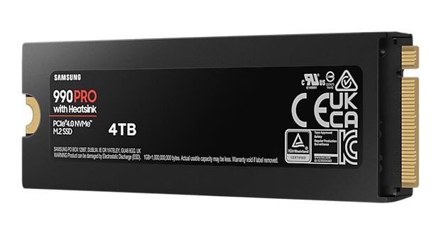 Samsung 990 Pro 4TB with Heatsink Gen4 NVMe SSD 7450MB/s 6900MB/s R/W 1600K/1550K IOPS 2400TBW 1.5M Hrs MTBF for PS5 5yrs Wty