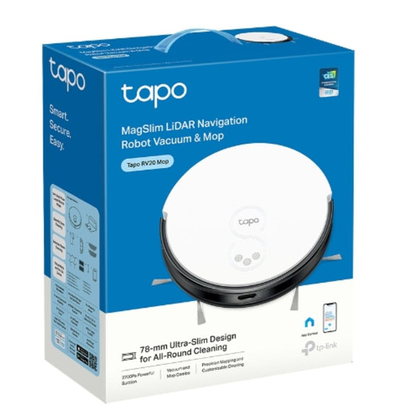 TP-Link Tapo RV20 Mop MagSlim™ LiDAR Navigation Robot Vacuum & Mop, 2700Pa Strong Suction, Quiet Cleaning, Auto-Charging, Ultra-Slim 7.8 cm Design