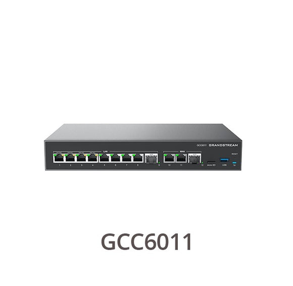 Grandstream GCC6011, 2 x 2.5 Gigabit SFP port and 10 x Gigabit Ethernet ports, Built-in IP PBX provides voice and video communications