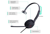 Yealink UH37 Microsoft Teams Certified USB Wired Headset, Mono, USB-C, 35mm Speaker, Busylight, Leather Ear Cushion, HD Audio