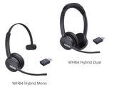 Yealink WH64 Hybrid Mono with Charging Stand DECT Wireless Headset, DECT & Bluetooth Hybrid Wireless 3-Mic Noise Cancellation, Dongle WDD60