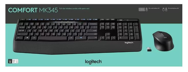 Logitech MK345N Wireless Keyboard & Mouse Combo Full Size 12 Media Key Long Battery Life Comfortable (NEW!!)