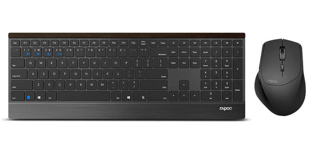 RAPOO 9500M Bluetooth & 2.4G Wireless Keyboard Mouse Combo Black- Multi-Device connection - Adjustable1600DPI 4.5mm Ultra-Slim. 12 Months Battery Life