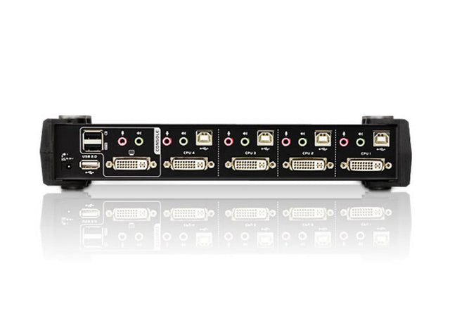 Aten Desktop KVMP Switch 4 Port Single Display DVI w/ 7.1 audio, 4x Custom KVM Cables Included, 2x USB Port, Selection Via Front Panel