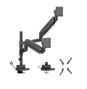 Brateck LDT80-C024UCP Matte Black Super Heavy-Duty Pole-Mounted Gas Spring Dual Monitor Arm with USB-A and USB-C Ports For most 24"-57" Monitors (new)
