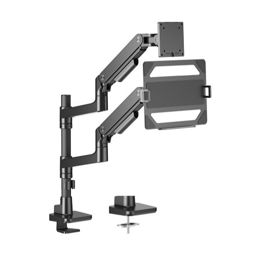 Brateck LDT81-C024P-ML-B NOTEWORTHY POLE-MOUNTED HEAVY-DUTY GAS SPRING DUAL MONITOR ARM WITH LAPTOP HOLDER Fit Most 17