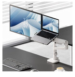 Brateck LDT81-C024P-ML-W NOTEWORTHY POLE-MOUNTED HEAVY-DUTY GAS SPRING DUAL MONITOR ARM WITH LAPTOP HOLDER Fit Most 17"-49" Monitor Fine Texture White