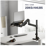 Brateck LDT81-C012P-ML-B POLE-MOUNTED HEAVY-DUTY GAS SPRING MONITOR ARM WITH LAPTOP HOLDER For most 17"~49" Monitors, Fine Texture Black (new)