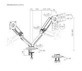 Brateck LDT88-C024 DUAL SCREEN RUGGED MECHANICAL SPRING MONITOR ARM For most 17"~32" Monitors, Space Grey & White (New)