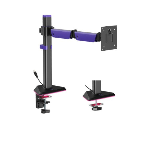 Brateck LDT89-C012L Articulating RGB Lighting Gaming Monitor Arm Matte Black(new)