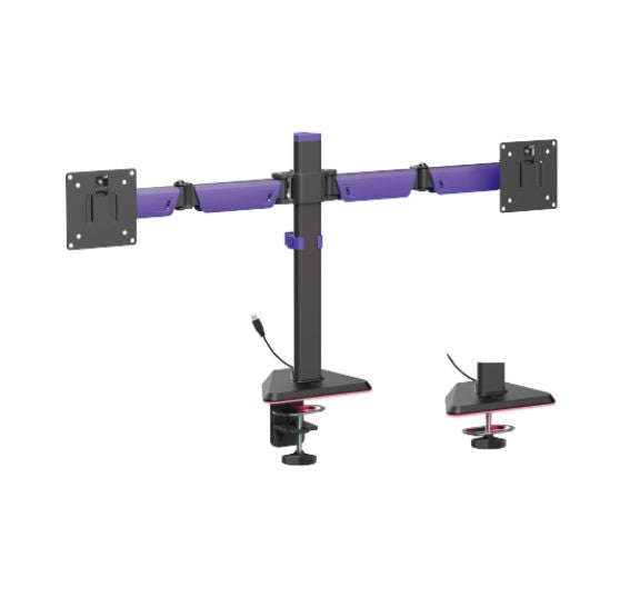 Brateck LDT89-C024L Matte Black Amethyst Articulating RGB Lighting Gaming Dual Monitor Arm (new)