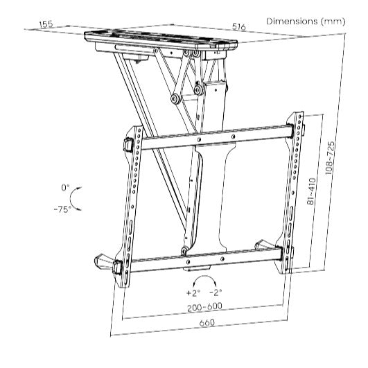 Brateck PLB-M0546AI SMART FLIP DOWN TV CEILING MOUNT POWERED BY TUYA Support most 32" ~ 70" TVs (Black) (LS)
