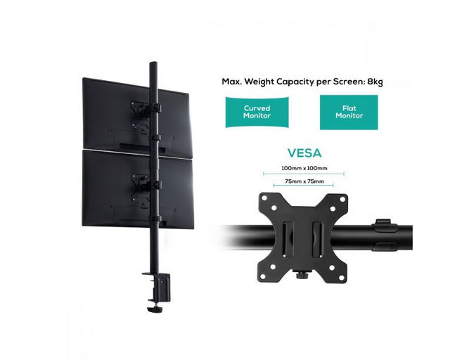 mbeat® activiva Dual-Screen Articulating Vertical Monitor Arm  is designed for ultimate workspace efficiency and ergonomic comfort