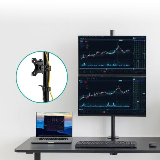 mbeat® activiva Dual-Screen Articulating Vertical Monitor Arm  is designed for ultimate workspace efficiency and ergonomic comfort