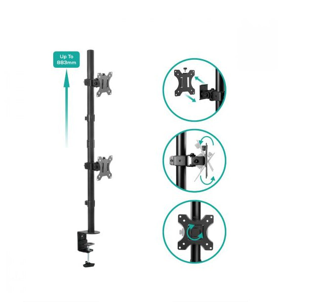 mbeat® activiva Dual-Screen Articulating Vertical Monitor Arm  is designed for ultimate workspace efficiency and ergonomic comfort