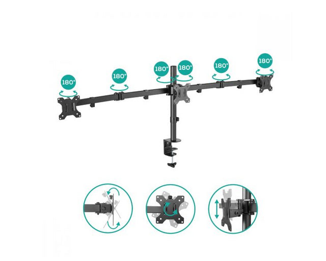 mbeat® activiva Triple-Screen Articulating Monitor Arm Ideal for a seamless triple monitor setup (13”-27”), it offers flexible positioning