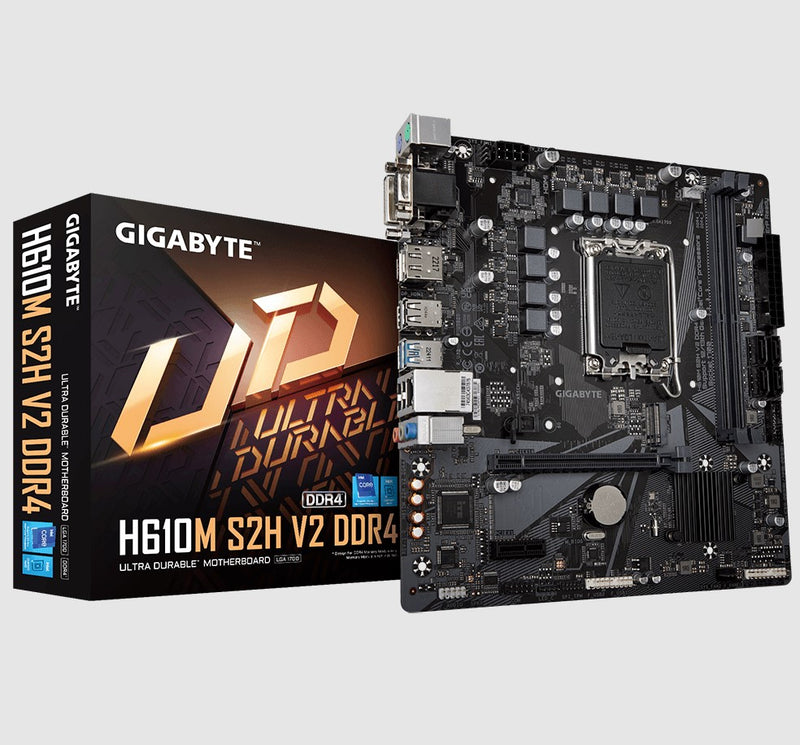 Gigabyte H610M S2H V2 DDR4 Motherboard with 6+1+1 Hybrid Phases Digital VRM Design, PCIe 4.0* Design, Gen3 x4 M.2, DisplayPort / HDMI