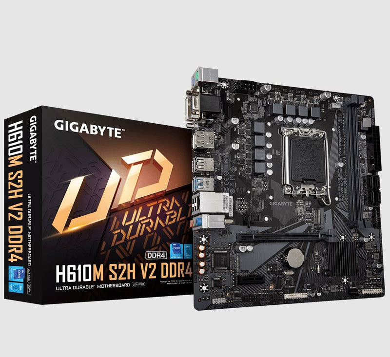 Gigabyte H610M S2H V2 DDR4 1.0 Intel LGA 1700 mATX Motherboard, 2x DDR4 ~64GB, 1x PCI x16=, 1x PCI=E x1, 1x M.2, 4x SATA, 2x USB3.2, 4x USB 2 - EDSYS