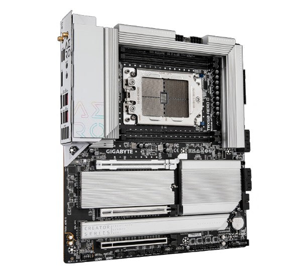 Gigabyte TRX50 AERO D AMD Ryzen Motherboard 4x DDR5~256GB,2x PCIe x16 slots, 4x M.2, 8x SATA 6Gb/s connectors, 11x USB 3.2, 4x USB2.0, 2x