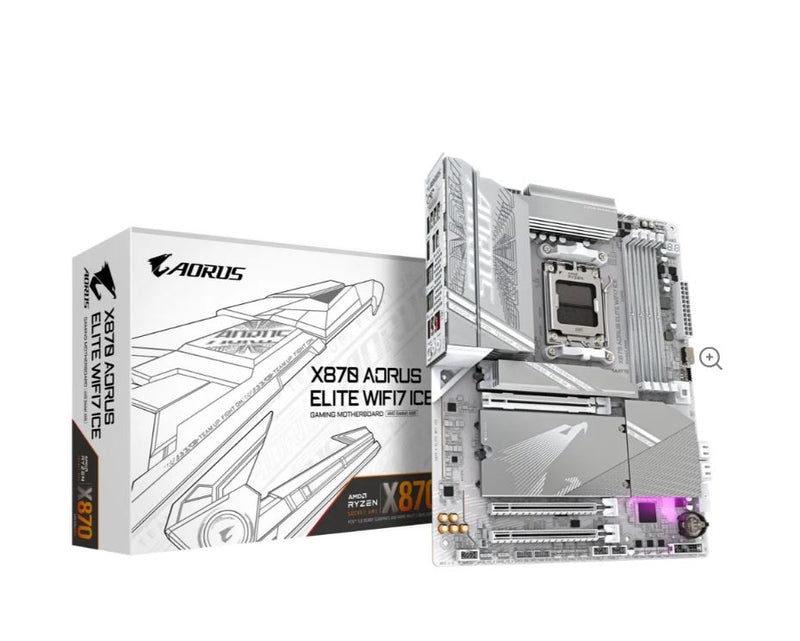 Gigabyte X870 AORUS ELITE WF7 ICE AMD AM5 ATX Motherboard 4x DDR5~256GB,3x PCIe x16, 4x M.2, 4x SATA 6, 4x USB 3.2, 4x USB2.0, 2x USB-C,