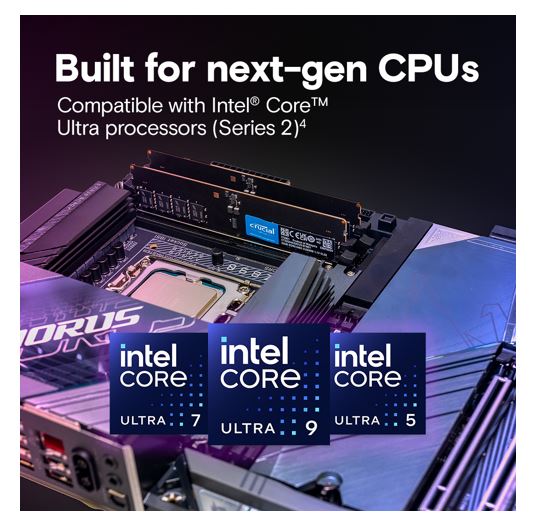 Micron (Crucial) Crucial 32GB (1x32GB) DDR5 CUDIMM 6400MHZ CL52 Desktop PC Memory for Intel Core Ultra Processors AI PC